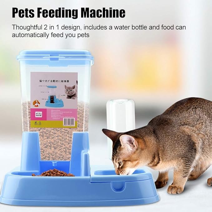 Pet Feeder and Water Dispensers Set, Automatic Pet Feeder Detachable Food Dispenser Water Bottle Cats Dogs Feeding Tool, Dog Cat Bowls Puppy Feeder and Pet Dish for Small Dog(Blue)