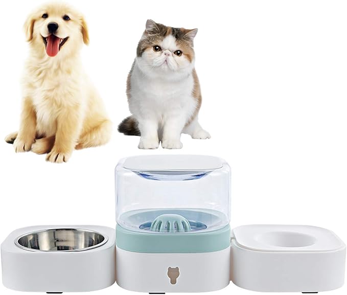 Automatic Pet Water Dispenser 1.8L Cats Dogs Food Water Feeder Dispenser Foutains Bowls with Detachable No-Spill Waterer and Stainless Steel Feeder Bowl for Pets Puppy Kitten