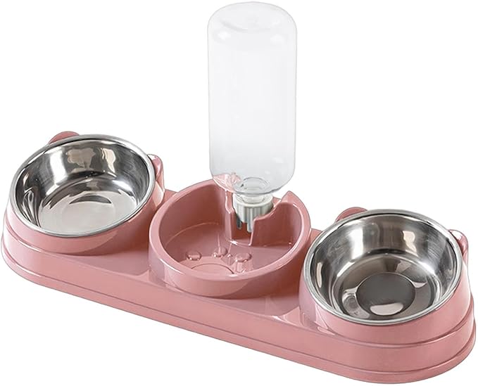Tilted Double Bowl Pet Feeder with Automatic Waterer Elevated Design for Dogs Cats Daily Feeding Essentials Pet Feeding Bowl