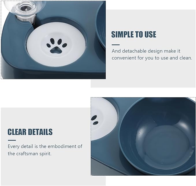 Kisangel Pet Automatic Water Bowl and Cat Food Serving Bowl, Blue Plastic Spill-Proof Raised Feeder for Dogs and Cats, Anti-tip Neck Protection Design, Suitable for Puppies and Adult Pets