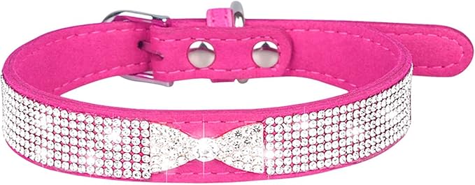 Cute Dog Collar with Bling Rhinestone, Fancy Crystal Diamond Glitter Pretty Jewel Soft Cat Collars for Small Medium Large Breed Dogs Girl Female Pet Puppy Kitten Terrier (XS, Hot Pink4)