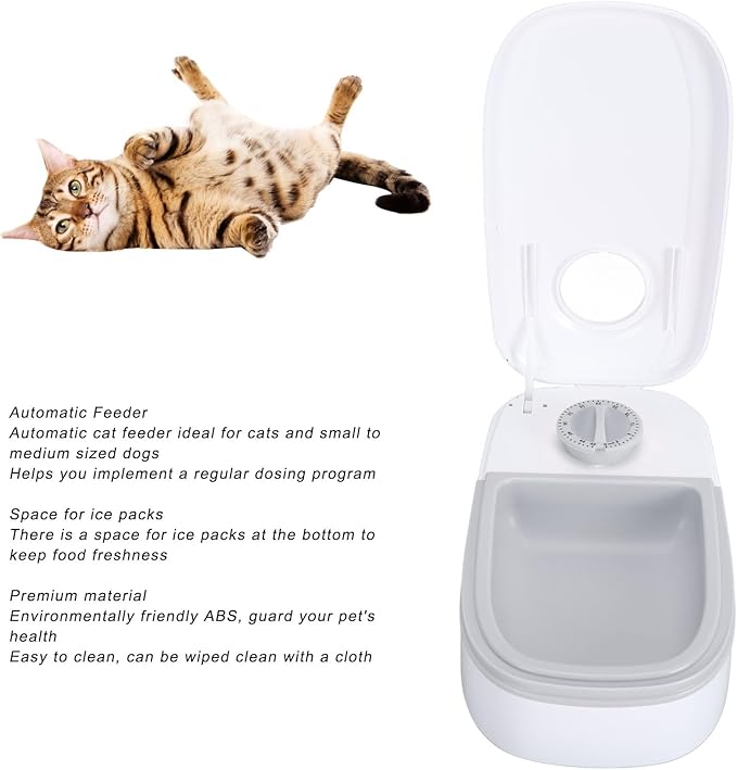 Automatic Cat Feeder, ABS Detachable Electronic Timed Pet Feeder with Rotating Buckle, Ice Bag Space, Large Tray, for Food Freshness,for Dogs Cats Small Pets (-2111240021711)