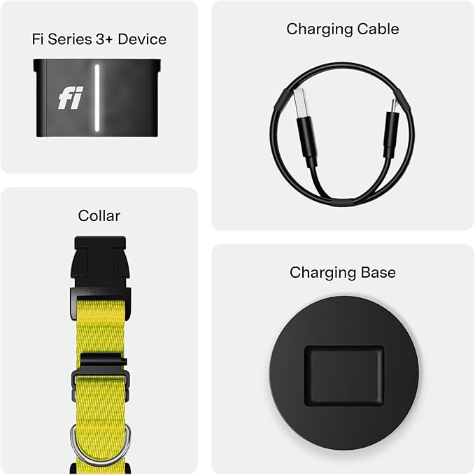New Fi Series 3+ Smart Dog Tracker Collar [6 Month Membership Included] GPS Tracker for Dogs with Health & Behavior Monitoring, Escape Alerts, Waterproof, LED, Apple Watch Compatible (Yellow, Small)