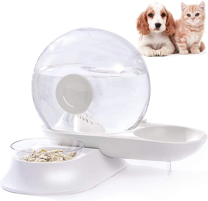 2 In1 Automatic Cats Dogs Water Dispenser Pet Food Bowls Set,No-Spill Dog Water Bottle & Dish Detachable Transparent Pet Feeder for Small Medium Size Dog Cat 2.8L