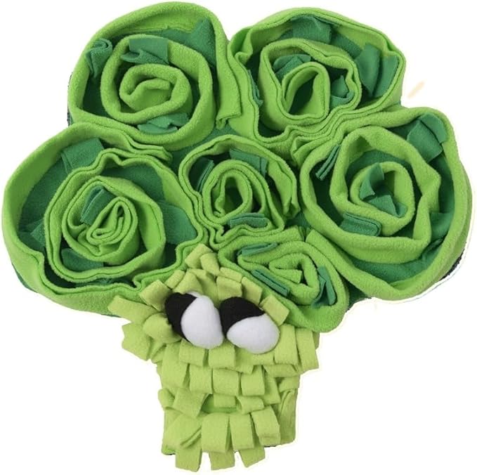 Vegetable Shaped Snuffle Mat for Dogs, Fun Slow Feeding Pad with Crinkle Paper and Squeaker, Interactive Nose Work Toy for Boredom Relief 50x40cm (Broccoli)