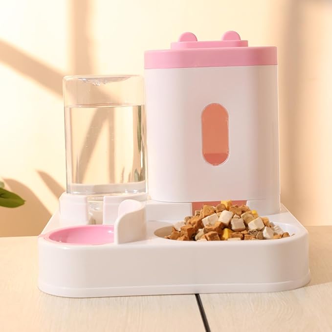 Convenient Pet Food Water Dispenser Large Capacity Feeder Automatic Gravity Cat Dog Visible Pink