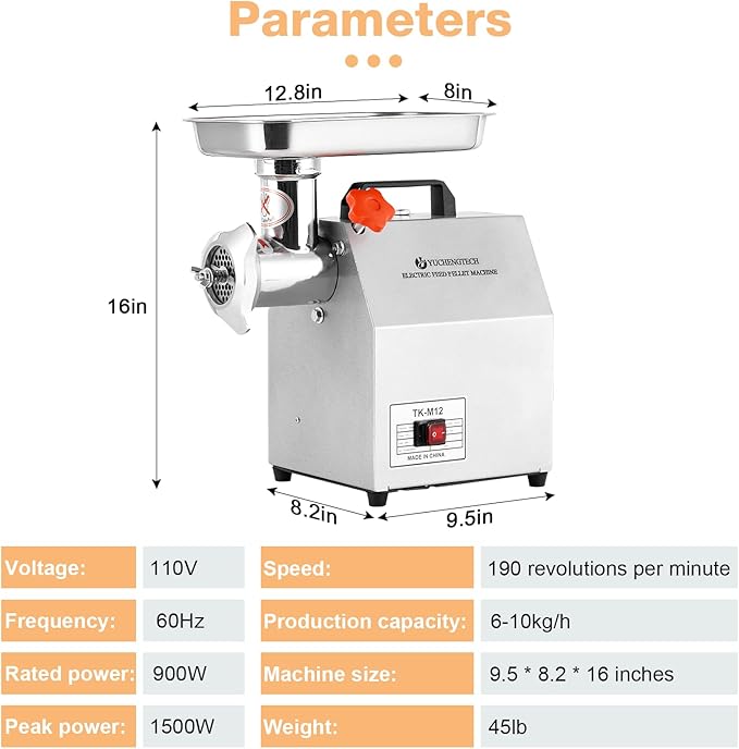 YUCHENGTECH Comercial Electric Animal Feed Pellet Machine Pet Food Pellet Machine 1500W for Commercial Mass Production Dog Cat Bird Feed with 3mm/5mm/7mm Molds 110V