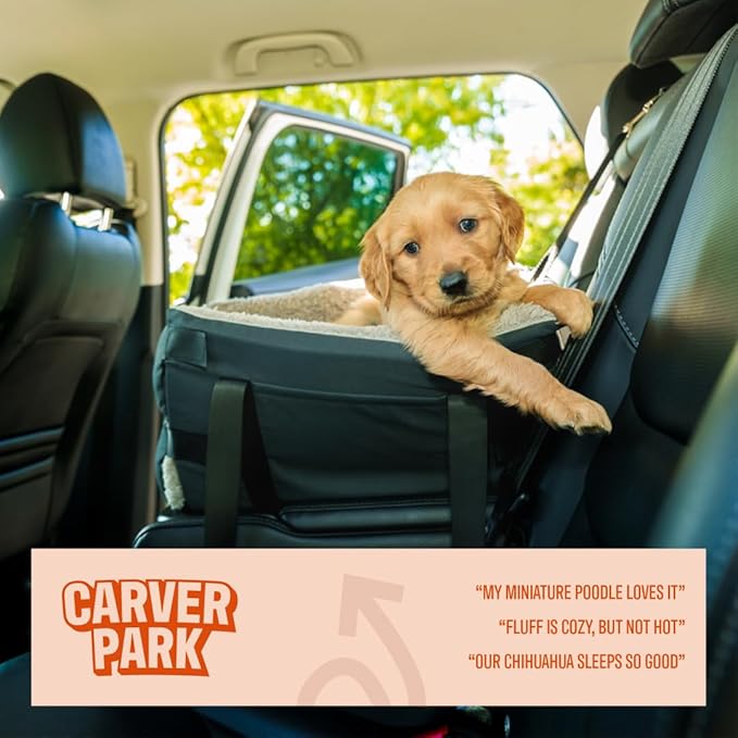 Center Console Dog Seat for Small Dogs & Cats | Pet Car Seat with Safety Strap & Cushion | Portable Middle Console Dog Bed | Secure Travel Booster Seat by Carver Park