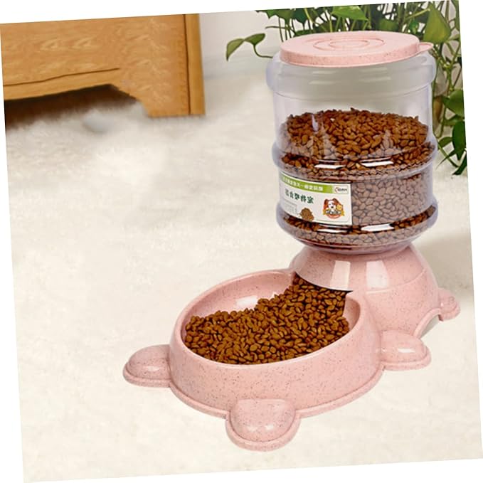 Totority 1pc Automatic Pet Food Dispenser Easy Open Cover Non-Skid Base and Adorable for Dogs and Cats Refillable Container for Home and Shop Pink