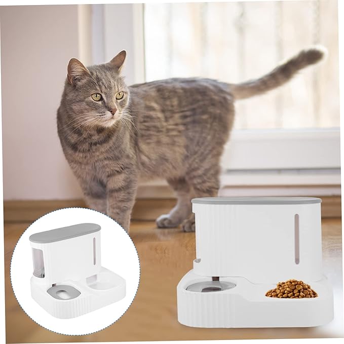 FRCOLOR Automatic Pet Feeder Water Dispenser for Cats and Small Dogs Food Capacity Water Bowl Gravity Replenishment Visible Window Stylish Design for Indoor Use