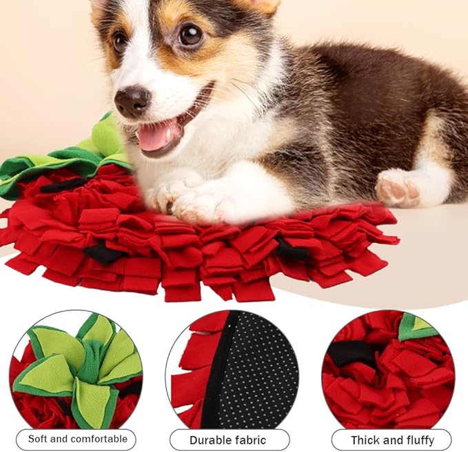 Snuffle Mat for Dogs, Pet Feeding Mats Puppy Sniffing Pad, Strawberry Shaped Snuffle Mat, Cat Doggies Interactive Toys for Multiple Breeds Training and Stress Release (Strawberry)