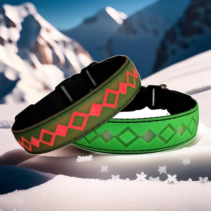 LED Dog Collar with ID Tag, 15 Light Modes, Waterproof Silicone, Night Safety (GREEN, M(11.8-15.7"))