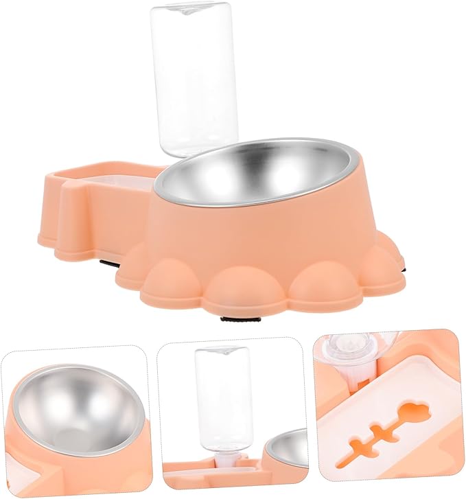 NUOBESTY Multifunctional Automatic Dog Feeder Bowl with Stainless Steel Food Container and Water Dispenser Safe Smooth Surface Pet Feeding Station for Busy Owners Orange Pink