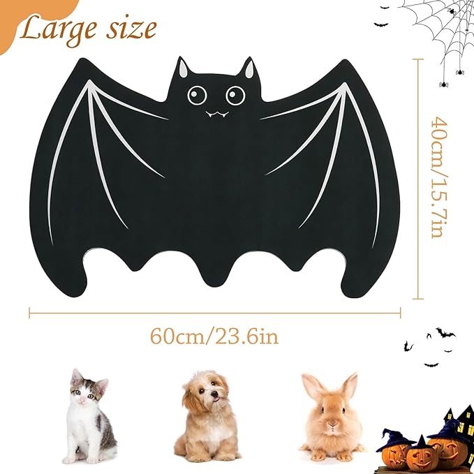 Halloween Pet Mat for Food and Water, Pet Feeding Mat for Dog Cat Bowl Absorbent Anti-Stain Non-Slip Quick Dry Easy Clean Floor Placemat, Pets Accessories Indoor (Bat)