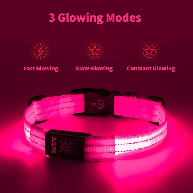 Light Up Dog Collars, LED Dog Collar Light Adjustable USB Rechargeable Super Bright Safety Light Glowing in The Dark Reflective Dog Collar for Medium Large Small Dogs