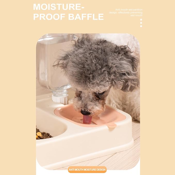 Indoor Dogs Double Feeding Bowls and Automatic Water Dispenser Pet Eating Drinking Pet Dogs Bowls Multi-Color Can Choose