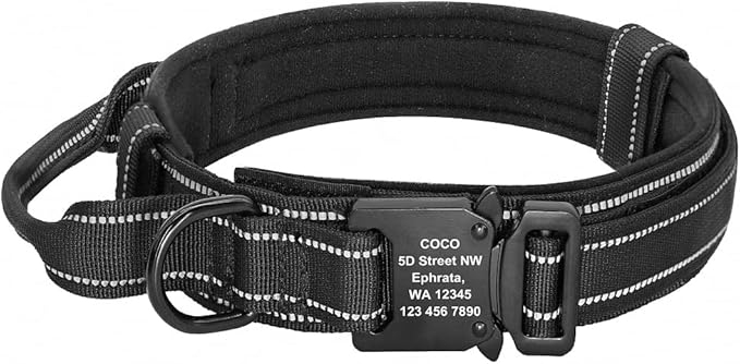 Military Tactical Pet Dog Collar Personalized Custom Nylon Reflective Small Medium Large Dog Collars Engraved ID Name Adjustable Black L