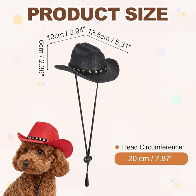 Dog Cowboy Hat, Mini Cowboy Hat for Pet with Chin Strap Adjustable Cosplay Cap, (Black, S), Intended for Dogs and Cats/Halloween Costume/Party Decoration