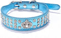 Luxury Pet Dog Collar Bling Crystal Rhinestones Crown Charm Accessories Leather Collars for Small Dogs Diamond Necklace 20E Blue S