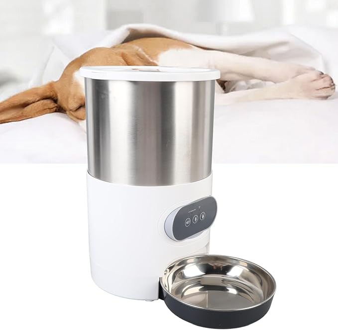 Pet Feeder, 4L Practical Double Bowls Stainless Steel Smart Dog Food Dispenser Multifunctional Large Capacity Automatic Timed Feeding Cat Feeder for Home