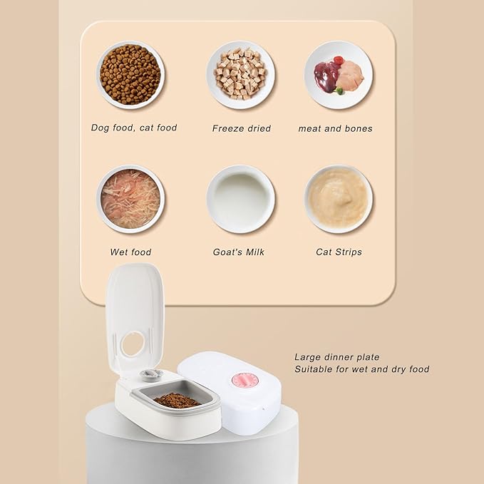 Automatic Pet Feeder, Timed Function, Dry Wet Food Compatible, ABS Material, Detachable Design, Anti Steal Rotary Buckle, Ice Bag Space for Freshness (Pink)