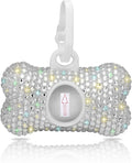 SAVORI Dog Poop Bag Holder Bling Crystal Dog Waste Bags Dispenser for Pet Dog Doggy with Carabiner Clip Includes 1 Roll 15 Bags (White)