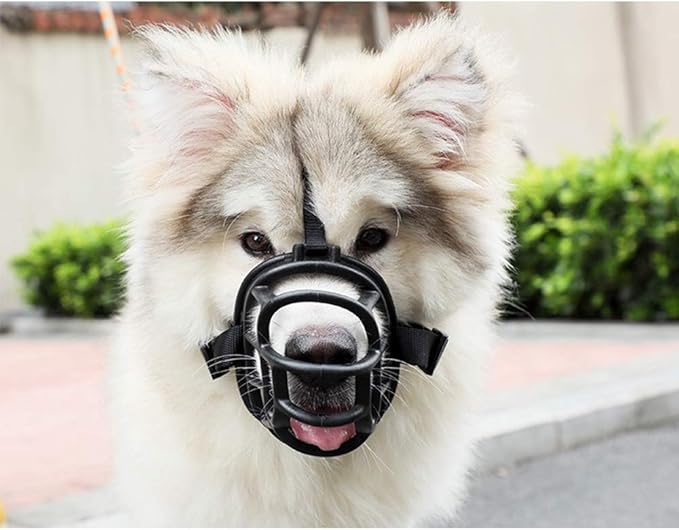 LUCKYPAW Basket Muzzle for Large Medium Small Sized Dogs, Soft Pitbull Muzzle for Rottweiler Bully to Prevent Biting Chewing, Allows to Drink Full Pant, Breathable & Adjustable