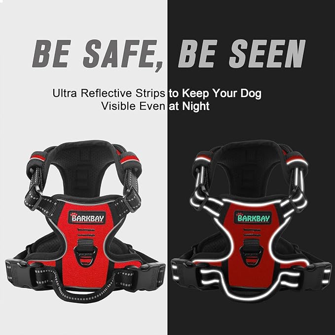 BARKBAY No Pull Dog Harness Front Clip Heavy Duty Reflective Easy Control Handle for Large Dog Walking(Red,XL)