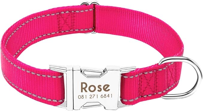 Personalized Dog Collar Durable Nylon Reflective Collar Custom Pet Dogs Collars for Small Medium Large Dogs Rose S