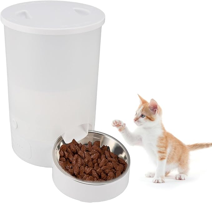 Automatic Cat Feeder, 3L Automatic Food Dispenser APP Control Pet Food Dry Food Dispenser Dual Power Supply Automatic Pet Feeder for Puppy Kitten (White Single Bowl)