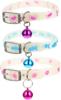 HEMOTON 3pcs Fluorescent Dog Collar Set with Bell for Small Dogs and Puppies Evening Safety Glow Neck Straps in Fishbone Human Paw and Paw Designs Random Colors for Nighttime Strolls