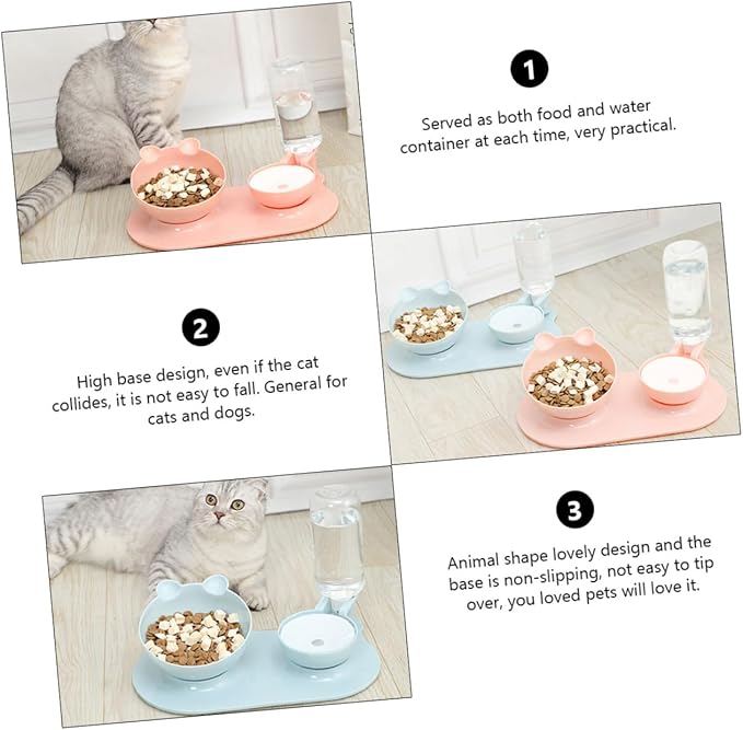 VANZACK 2pcs Pet Double Feeder Neck Automatic Feeding Bowl Non- Design for Food and Water Random Color Practical Pet Feeding Tool