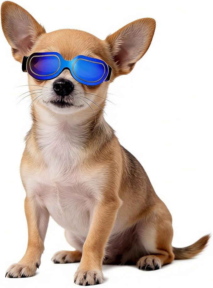 Namsan Dog Goggles Small Breed, Anti-UV Sunglasses for Dogs Small Breeds, Windproof Riding Dog Eye Protection, Yorkie Glasses with Elastic Straps, Easy Put-on/Adjustable, Bright Blue