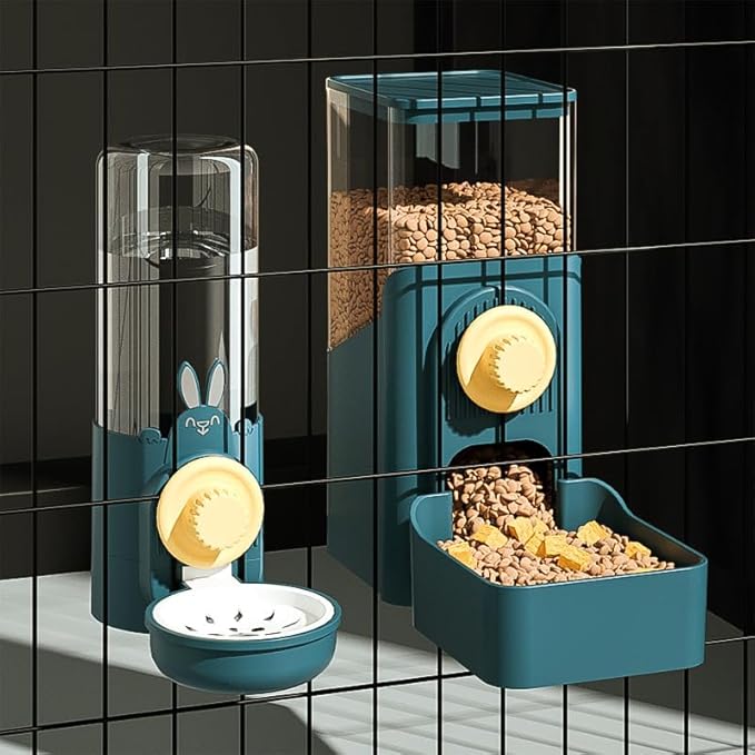 Cage Kennel and Crate Hanging Pet Feeders for Food and Water Rabbit Cat Dog Puppy Feeder and Water with Storage Chinchi Food Bowl (Navy Blue, for Water)