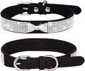 Rhinestone Dog Collar, Cute Dazzling Sparkling Soft Suede Leather Dog Cat Rhinestone Collar Crystal Diamond Pet Dog Puppy Collar (XS, Black-2)