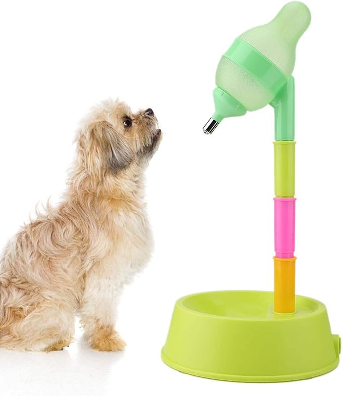 EVTSCAN Standing Pets Feeder Water Dispenser, Automatic Water Food Feeder Bowl Bottle, Adjustable Drinking Water Bottle(650 ML)(绿色底座)