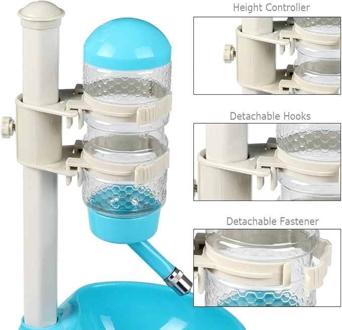 Pet Standing Water Dispenser Bowl Automatic Feeders Dispenser No Drip Water Bottle Height-Adjustable Dog Drinking Bowl Detachable Pole Self-Feeder with Non-Slip Pads for Cats Dogs