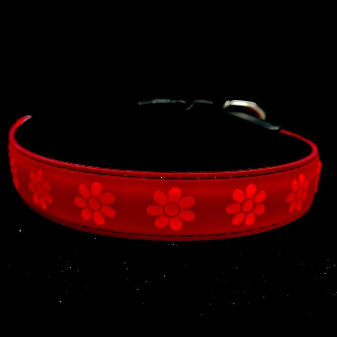 Subversive USB-C led Light up Airtag Dog Collar, Subversive 3D Sunflower Design Comfortable and Soft Material,Multicolored Lighting (Red, M(15.7-19.7"))