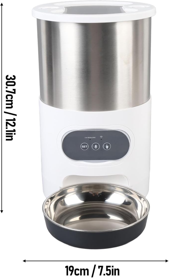 Pet Feeder, 4L Practical Double Bowls Stainless Steel Smart Dog Food Dispenser Multifunctional Large Capacity Automatic Timed Feeding Cat Feeder for Home