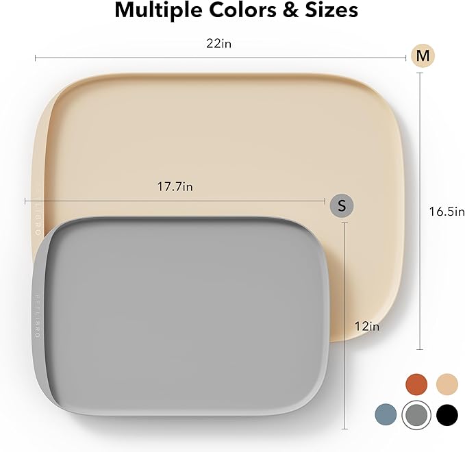 PETLIBRO Dog Food Mat, Waterproof Dog Bowl Mat, Safety Silicone Cat Food Mat for Feeder & Fountain, Raised Edge Spill Protection Floor, Cove Feeding Mat for AF005, AF103 Single Tray, 17.7"x12", Grey