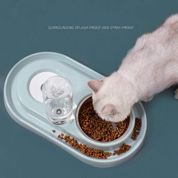 Luck Dawn Double Dog Cat Bowls Water and Food Bowl Set，Detachable Stainless Steel Bowl Automatic Water Dispenser Bottle Pet Feeder for Small or Medium Size Dogs Cats Puppy Kitten Rabbit