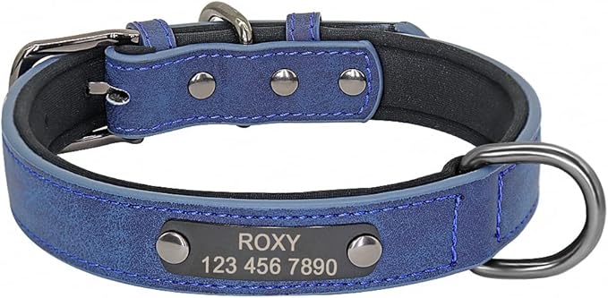 Custom Leather Dog Collar Personalized Small Dogs Collar Engraved Cat Pet Small Medium Large Dogs Collars for Pitbull Chihuahua Blue M