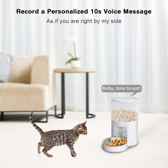 Automatic Pet Feeder, Dual Power Supply, Programmable Timer, LED Touch Screen, Recordable, Compatible with Dry Food for Cats and Dogs