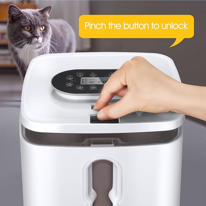 Automatic Dog Feeder Cat Feeder Pet Dry Food Dispenser,7L Auto Feeder for Cat & Small Dog, Portion Control & Voice Recording,4 Meals Per Day with Stainless Steel Bowl,Dual Power Supply