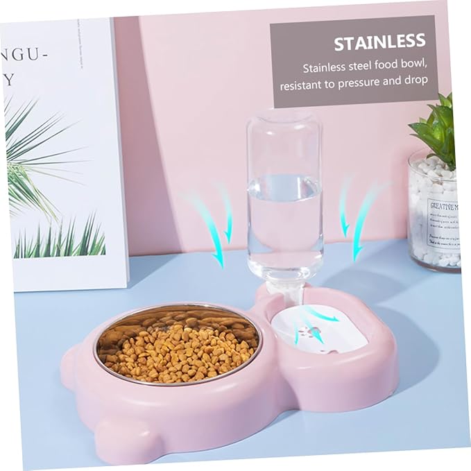 Toyvian Dual Pet Feeder Bowl Automatic Water Refill Non Slip Design for Cats Dogs Durable Easy to Bright Resistant Pet Supplies