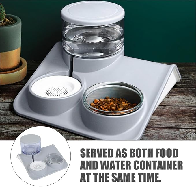Pet Water Drinking Bowl and Automatic Food Feeder Dual-Use Gray Pet Feeder Bowl for Cats and Dogs for Home Feeding and Hydration
