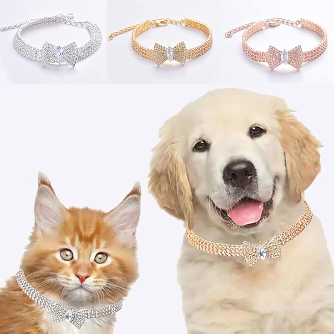 Pet Collar with Diamond Adjustable Crystal Bow Wedding Cat Collar Dog for Small Medium Pet Collar Dress Up Ornament