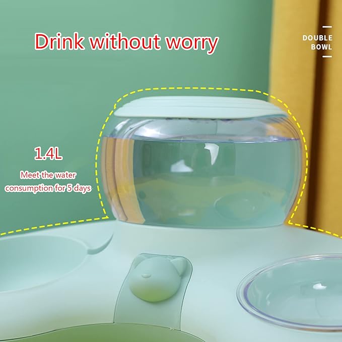 Indoor Dogs Double Feeding Bowls and Automatic Water Dispenser Pet Eating Drinking Pet Dogs Bowls Multi-Color Can Choose