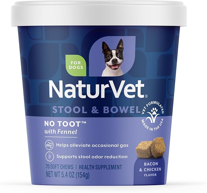 NaturVet – No Toot Gas Aid For Dogs Plus Fennel – 70 Soft Chews | Alleviates Intestinal Gas | Helps Reduce Stool & Urine Odors | 30 Day Supply