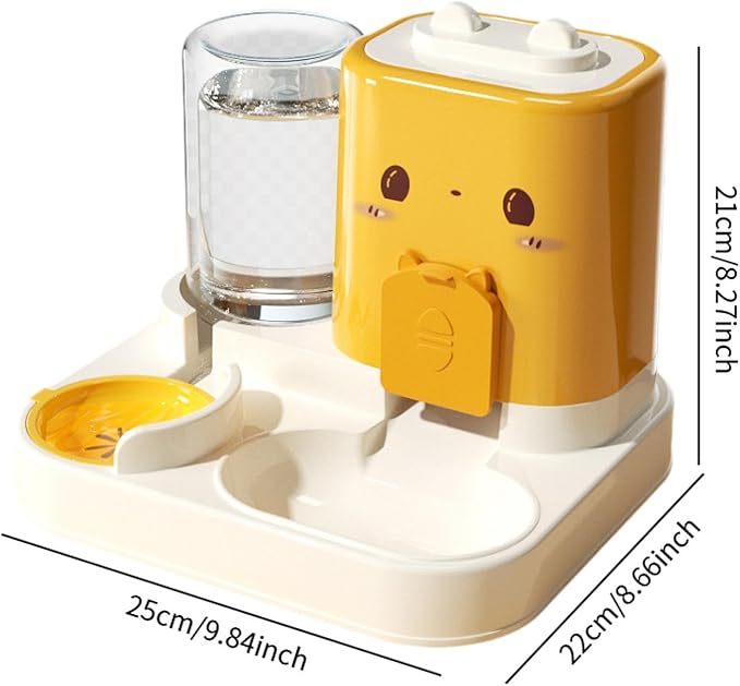 2 in 1 Automatic Pet Feeder with Water Dispenser, Removable Portable Pet Feeding Bowl for Cats Small Dogs Puppy, Food Grade PP Material, 1800ml Dry Food 800ml Water Capacity- Yellow